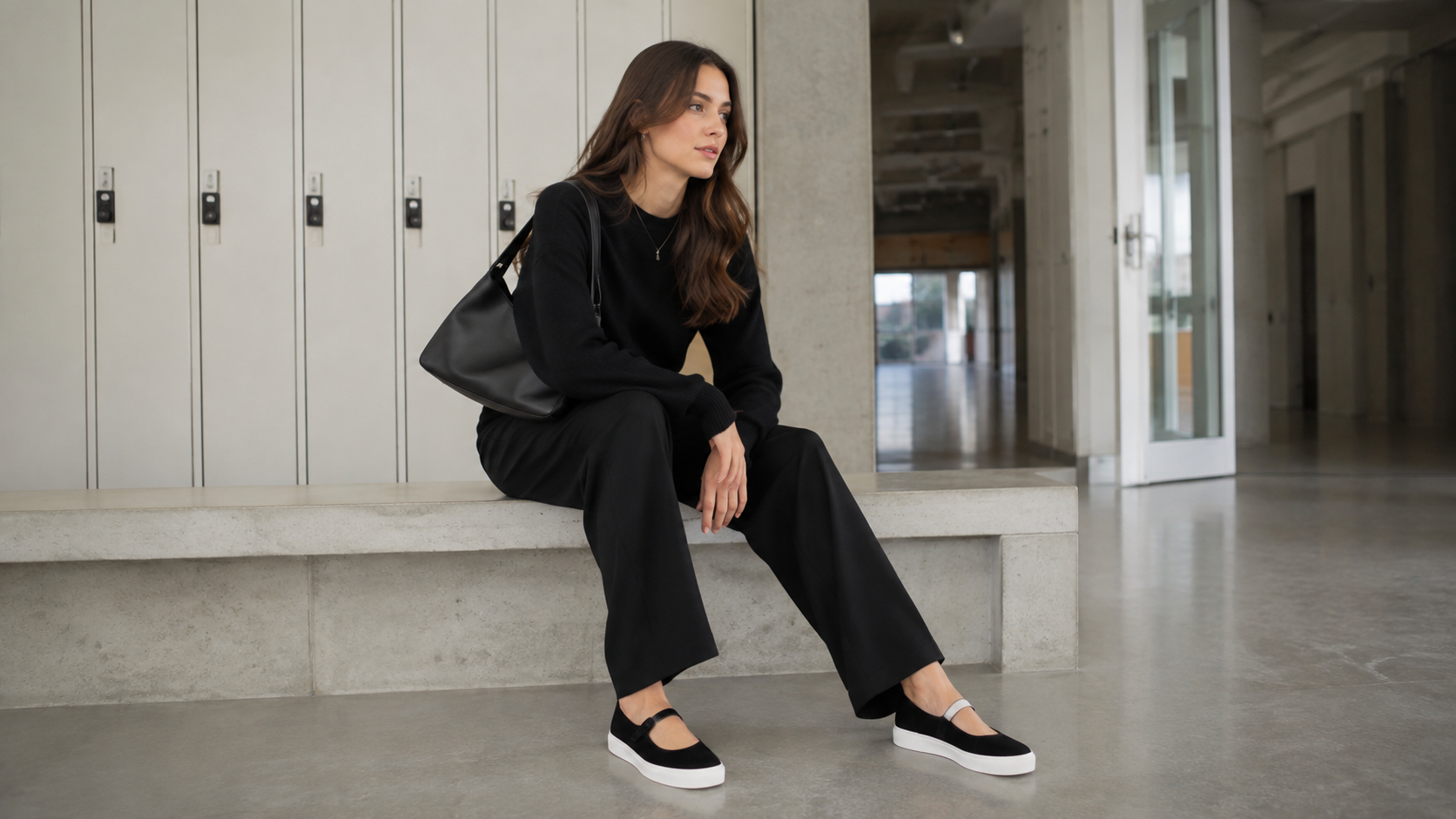 Sleek Monochrome Mary Jane Sneakers Charcoal